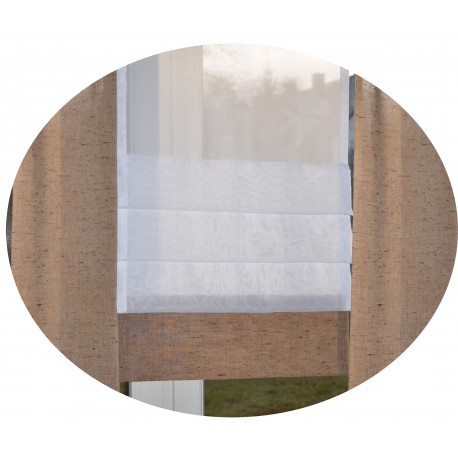 00913 Panel zakładkowy i 2 zasłonki - brązowa supełkowa tkanina